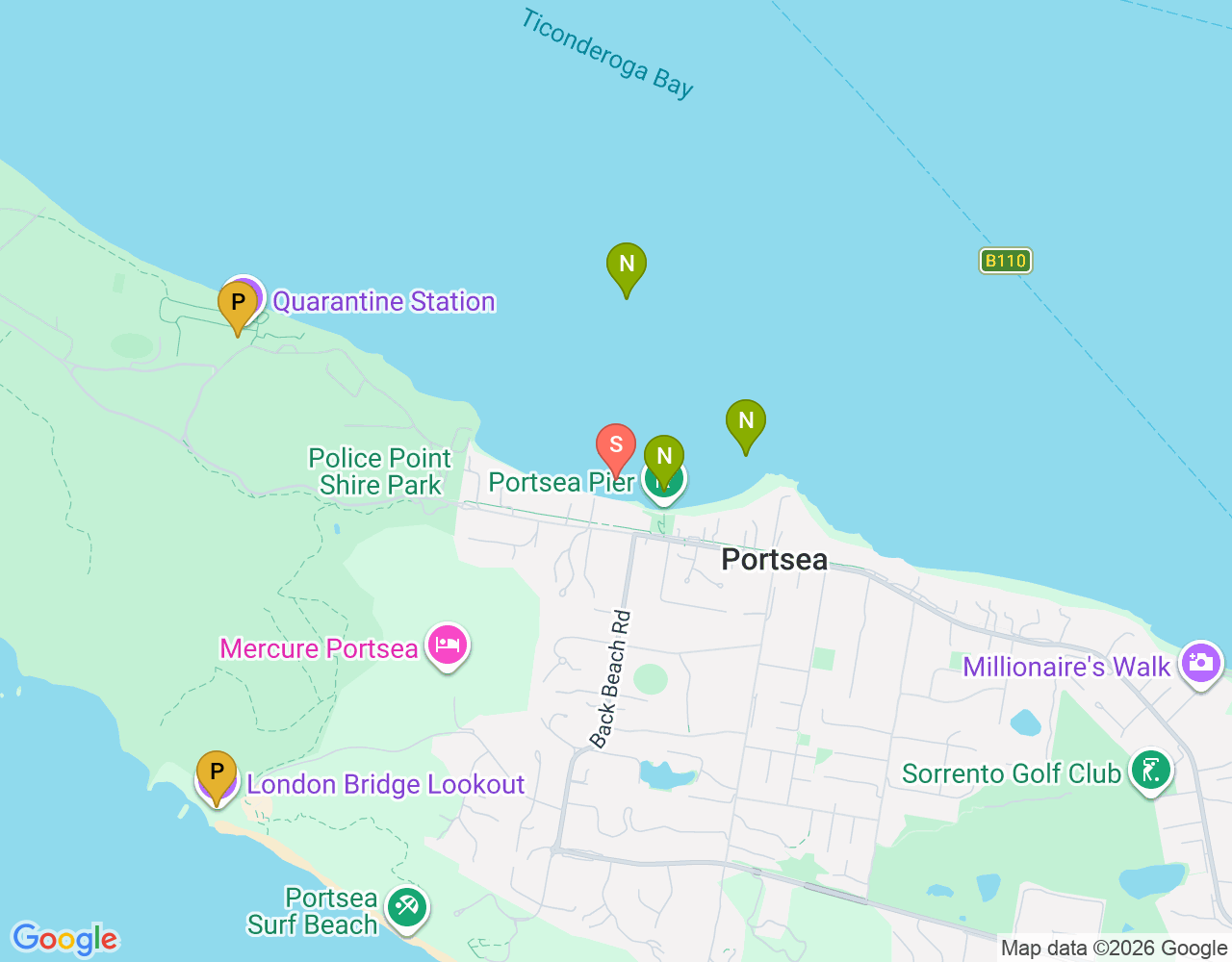 Mapa de ubicación de Portsea Pier West Reef