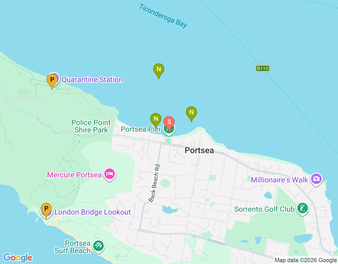 Mapa da localização de Portsea Pier