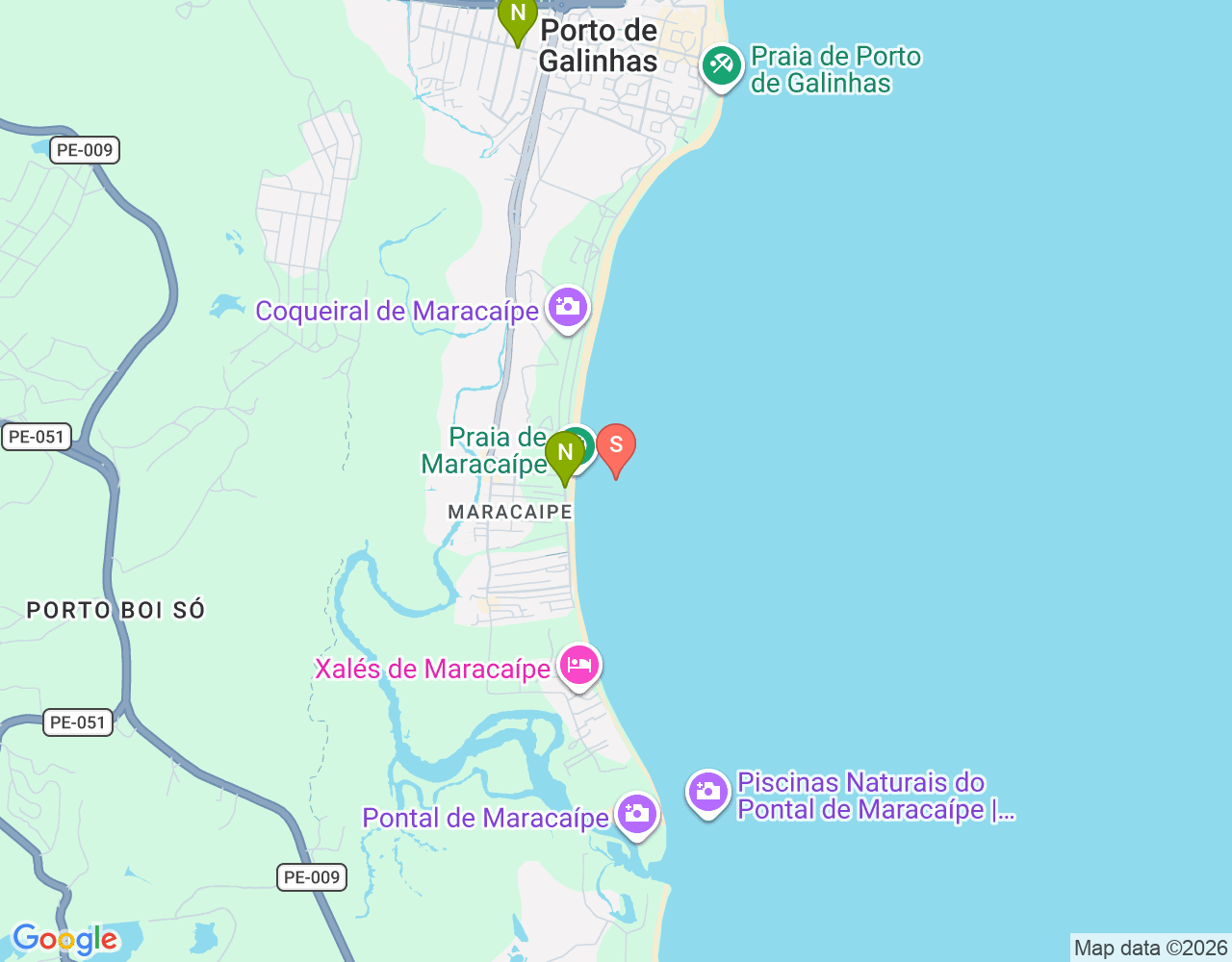 Mapa de ubicación de Praia de Maracaipe