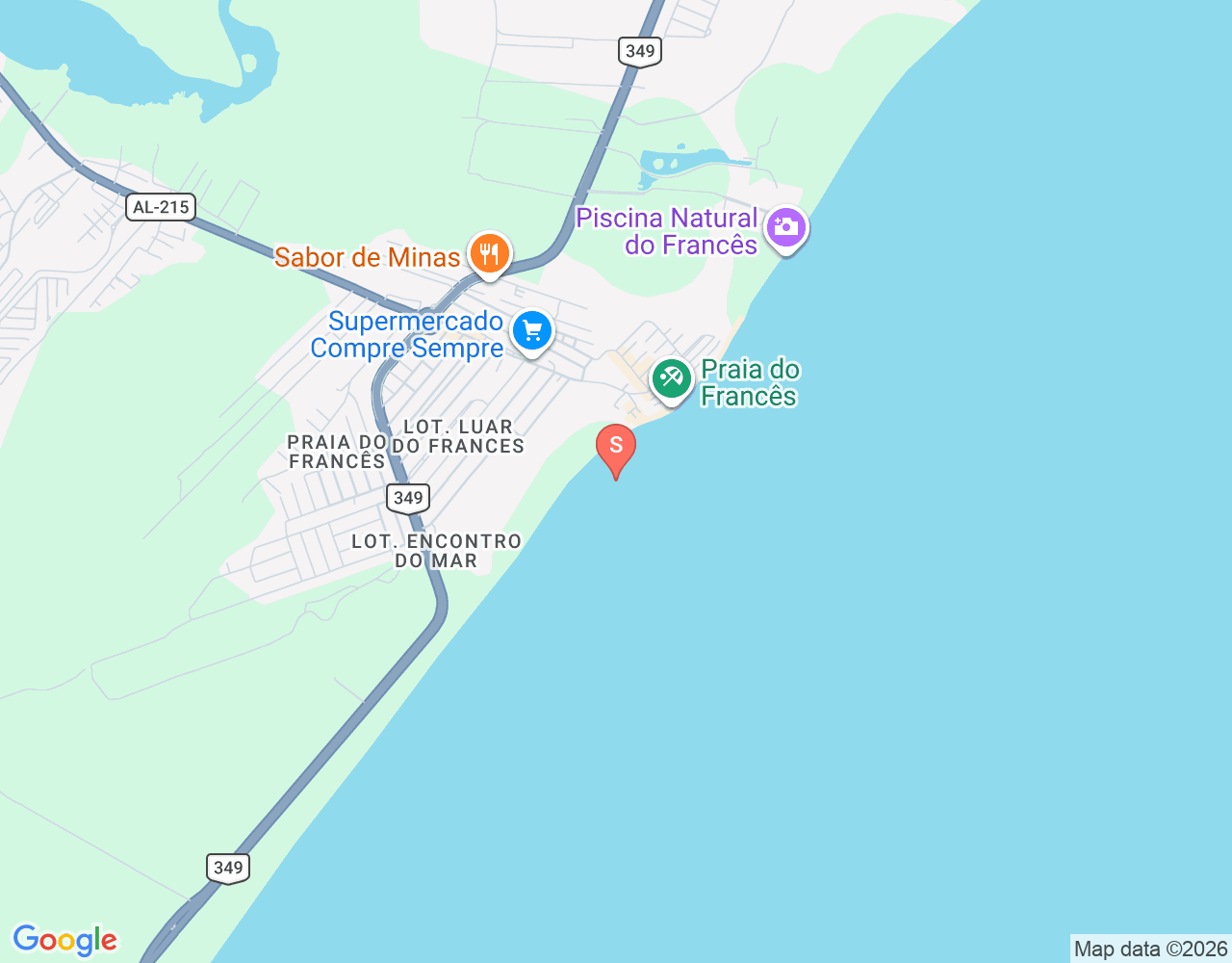 Mapa de ubicación de Praia do Francês - Wavesurf Spot