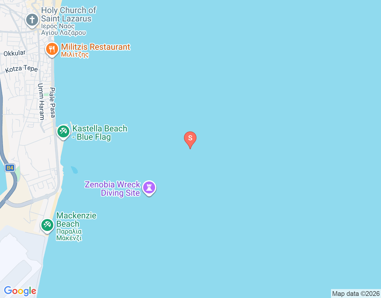 Mapa da localização de Zenobia Shipwreck