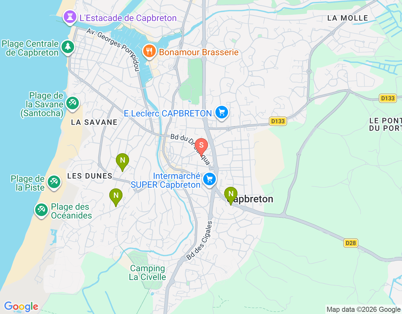 Mapa de ubicación de Boardriders Capbreton