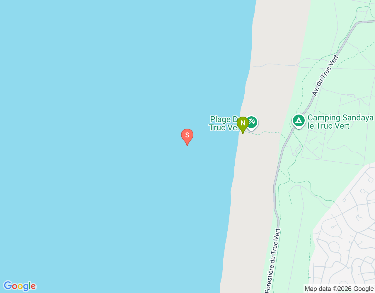 Mapa da localização de Zone de surf du Truc Vert