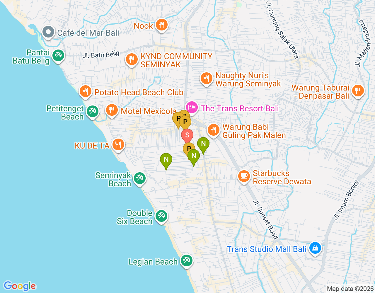 Mapa de ubicación de Bali Green Surf
