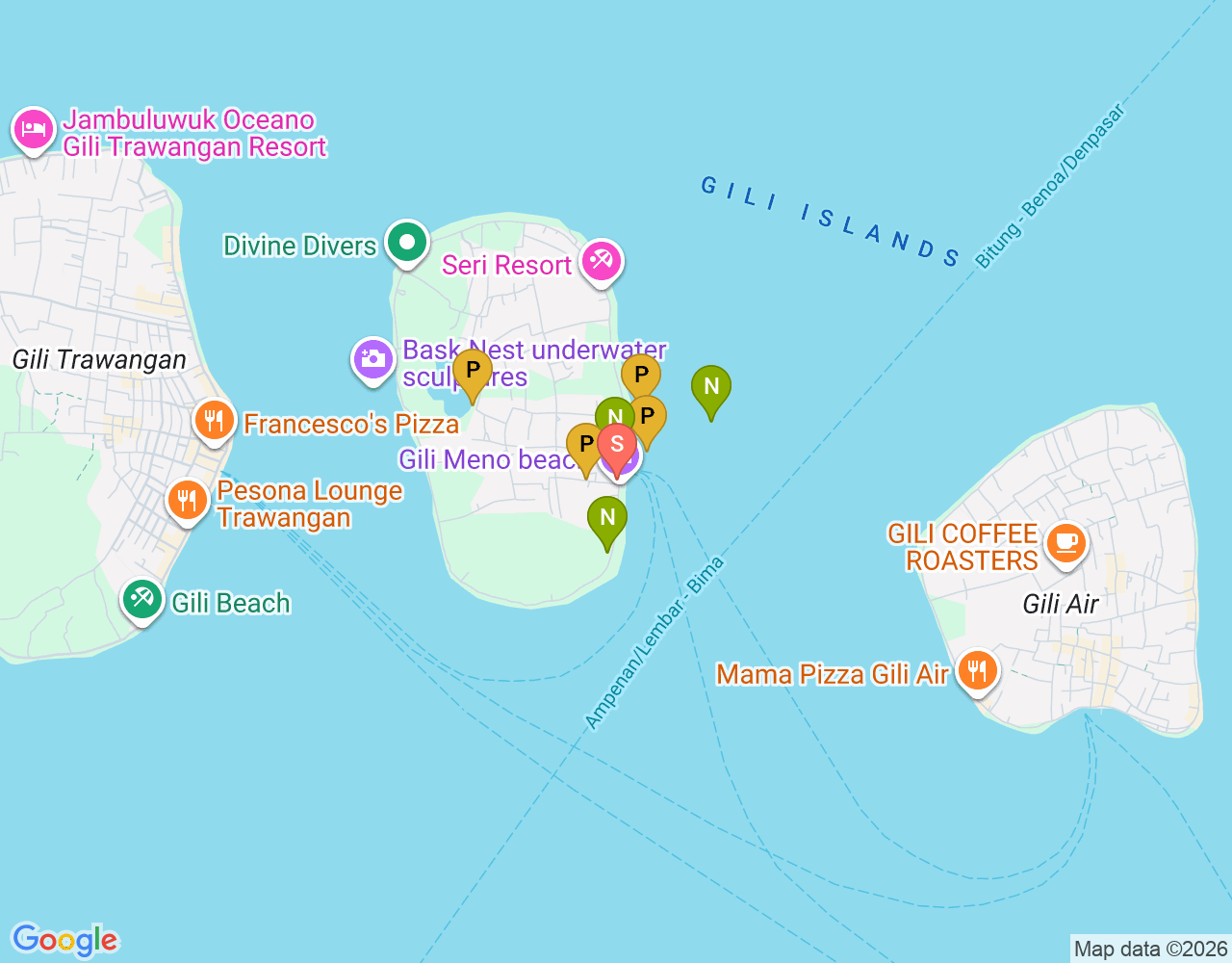 Blue Marlin Dive Gili Meno location map
