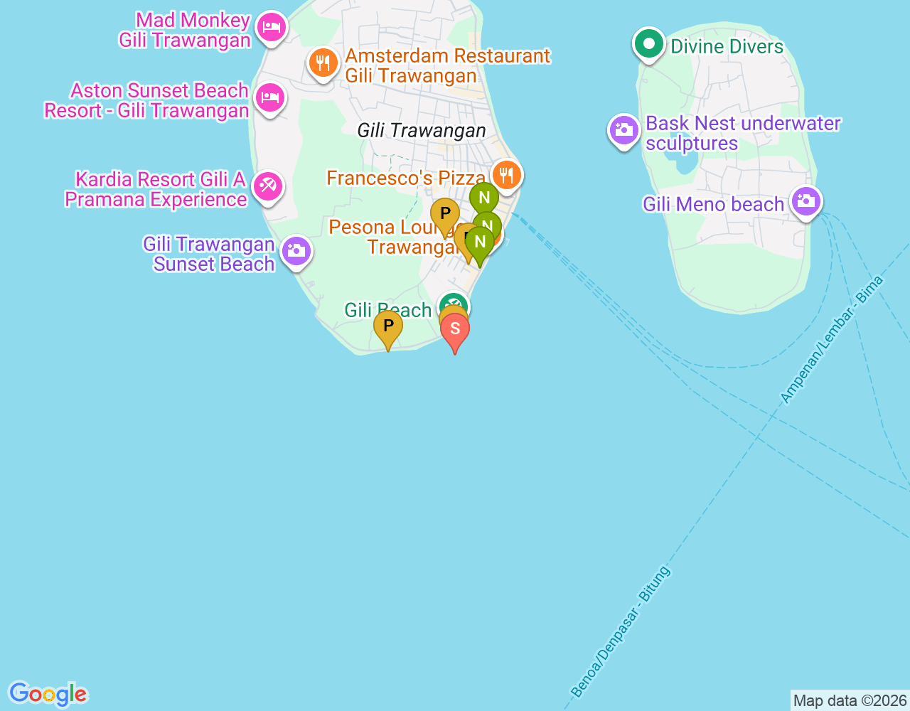 Gili T Surfspot location map