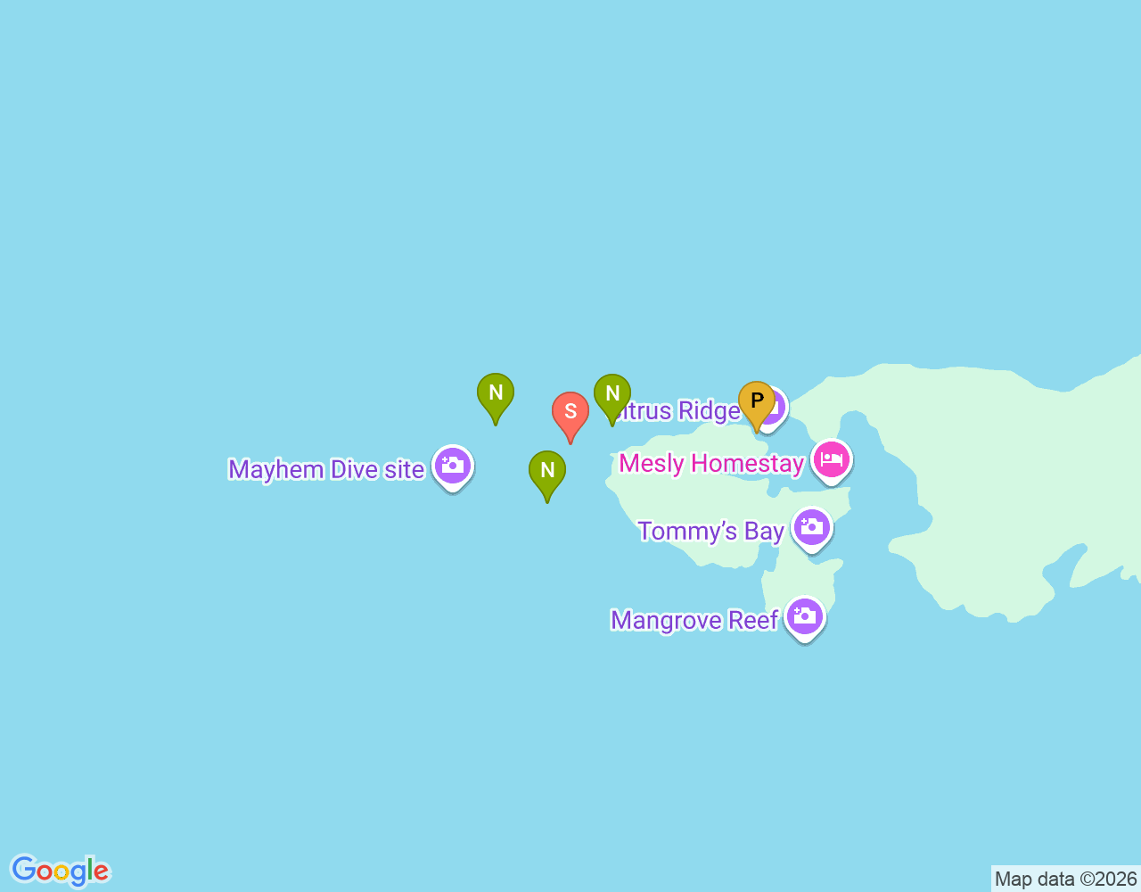 Mapa de ubicación de Mayhem Dive Site