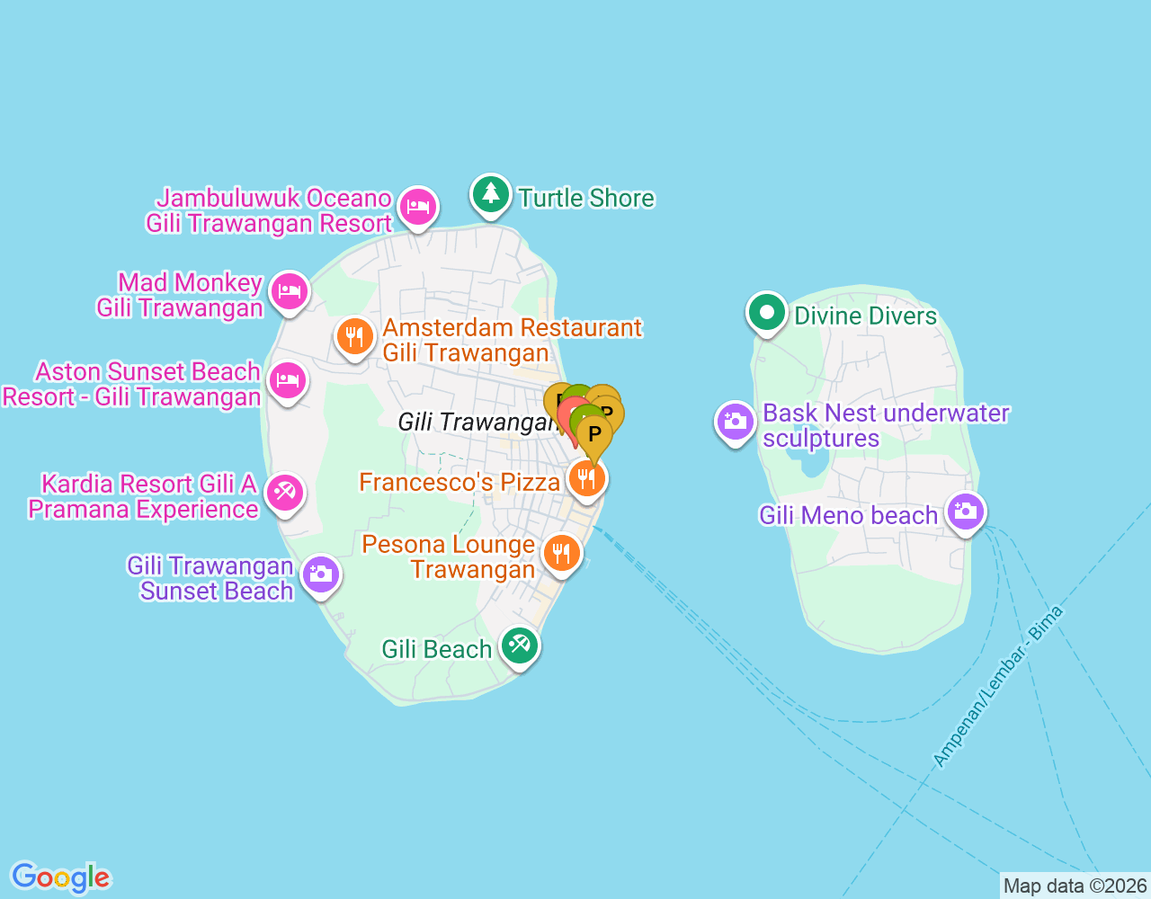 Trawangan Dive location map