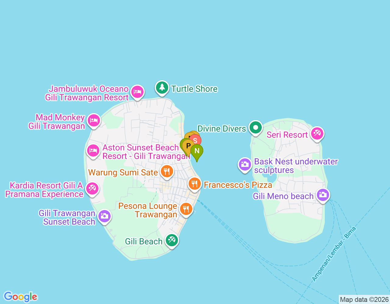 Mapa de ubicación de Trawangan Wall