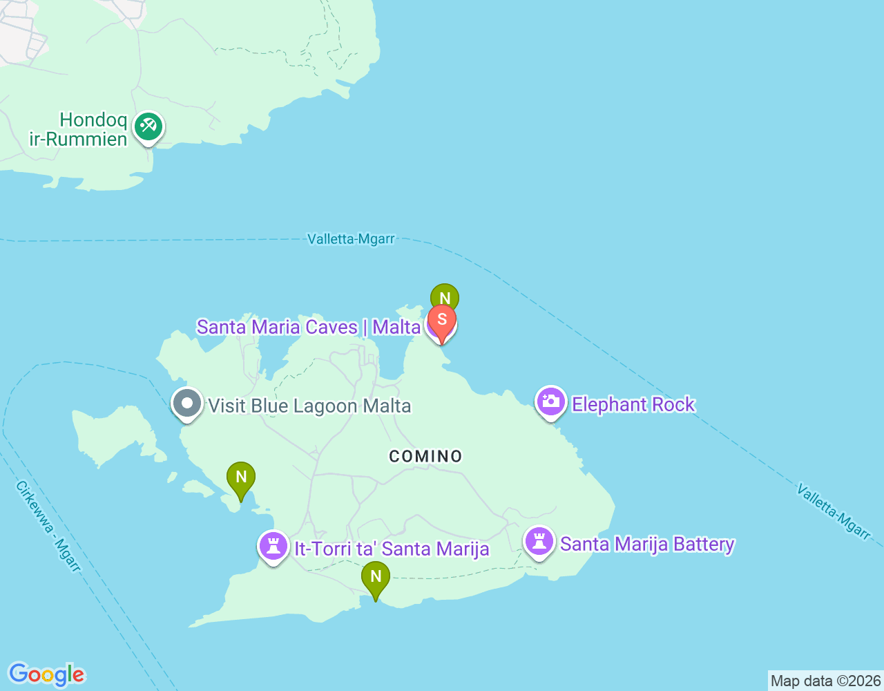 Mapa da localização de Santa Marija Caves Dive Site