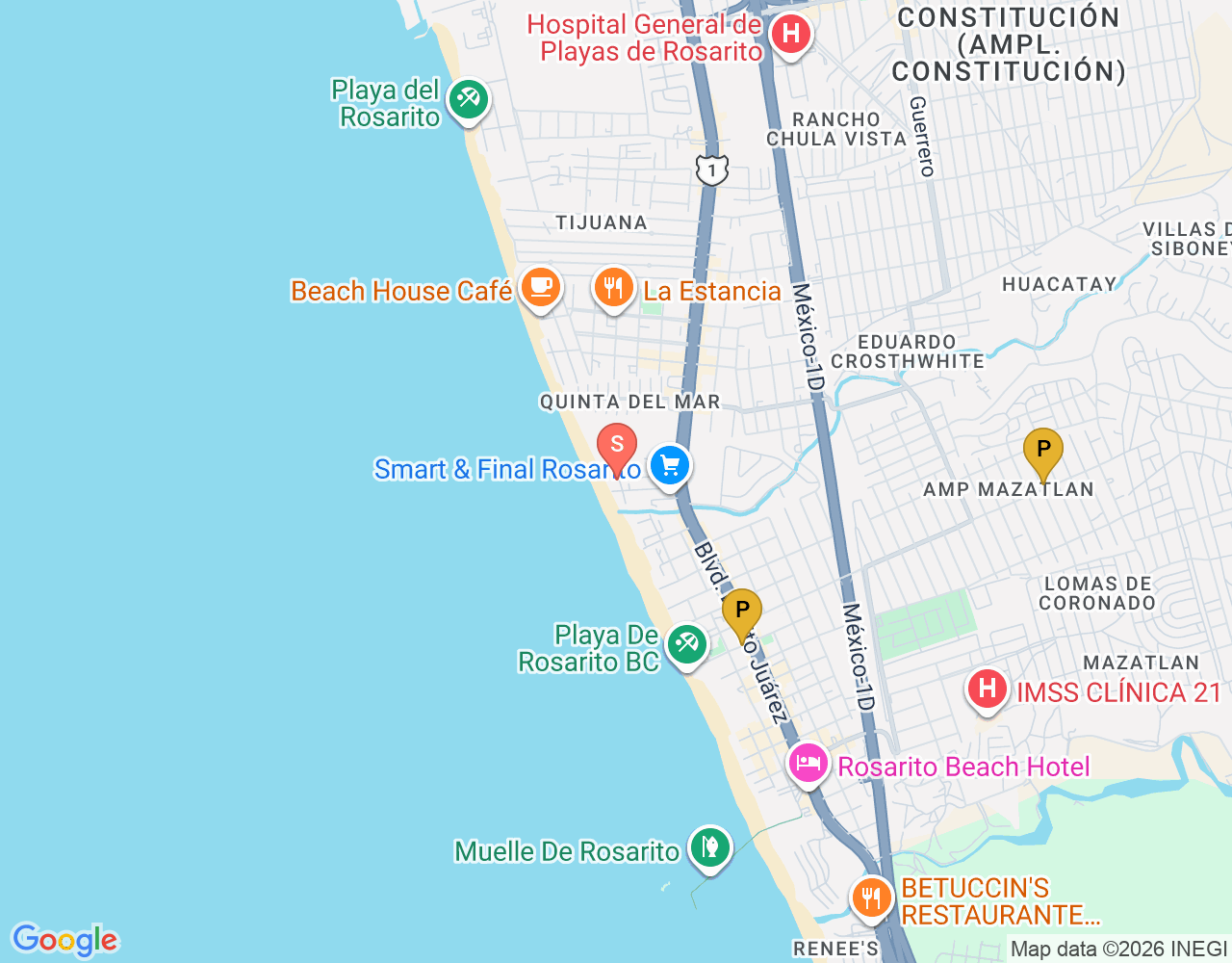 Mapa de ubicación de Playa de Rosarito