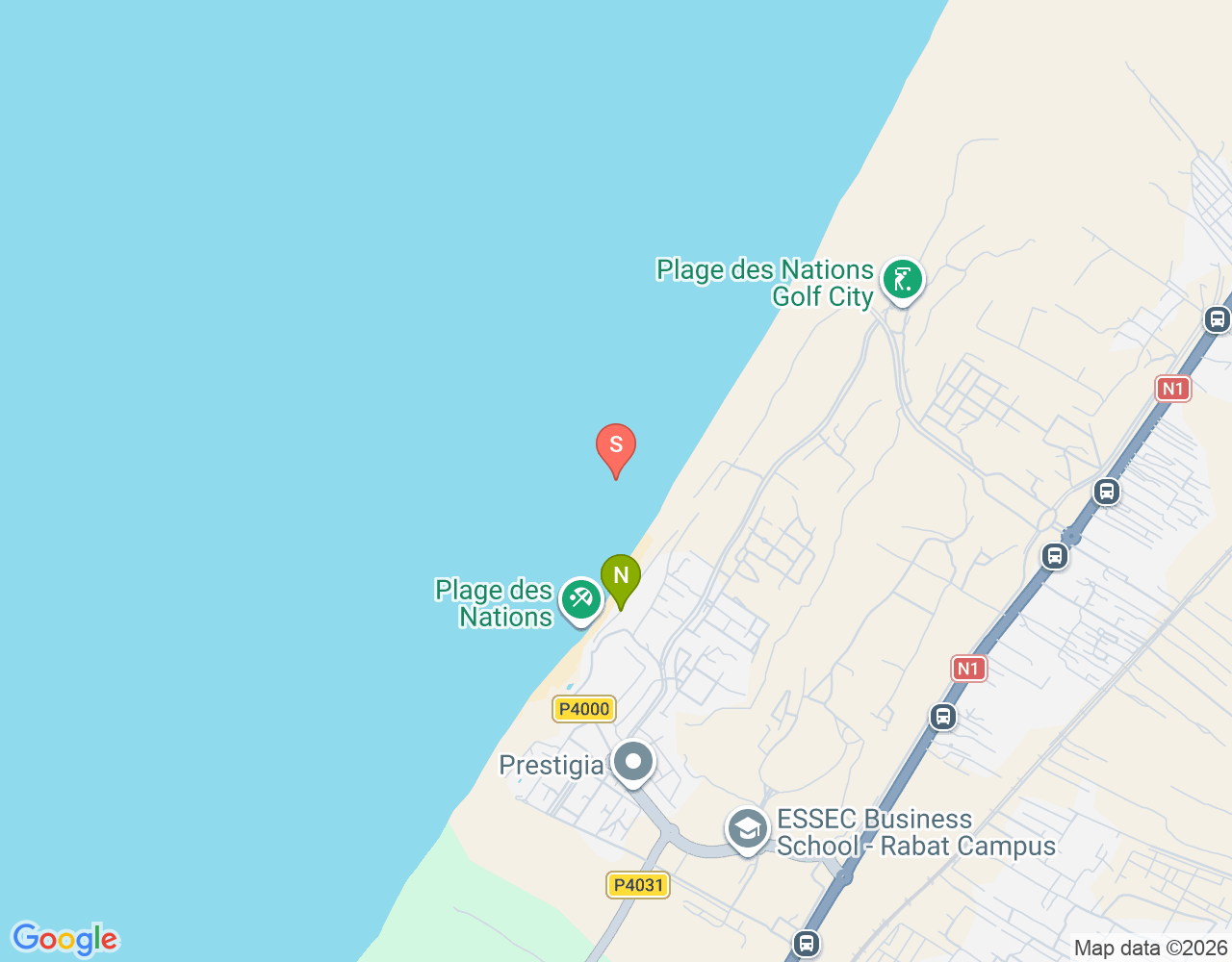 Mapa da localização de Plage des Nations