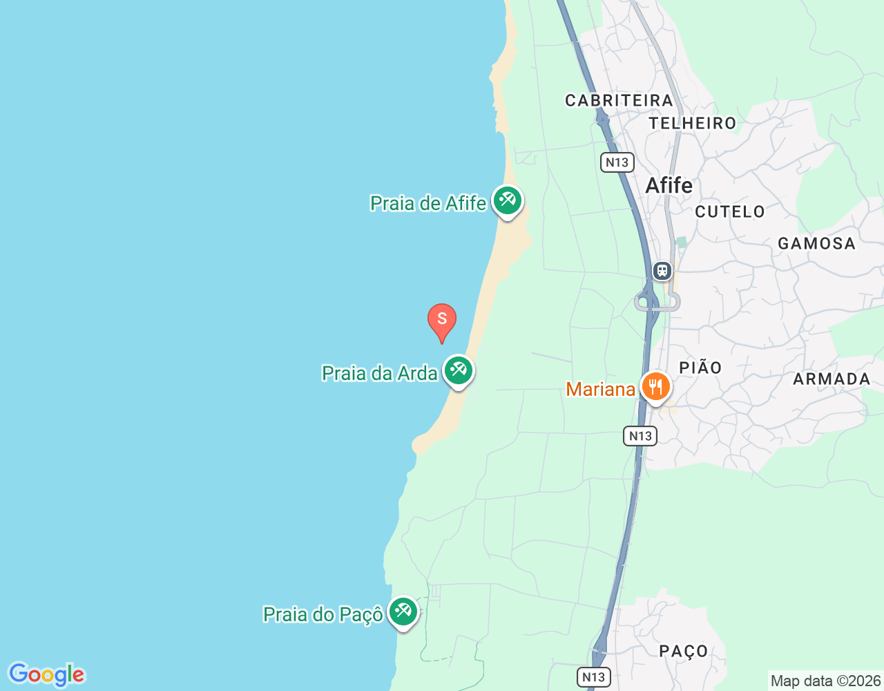 Mapa de ubicación de Praia da Arda