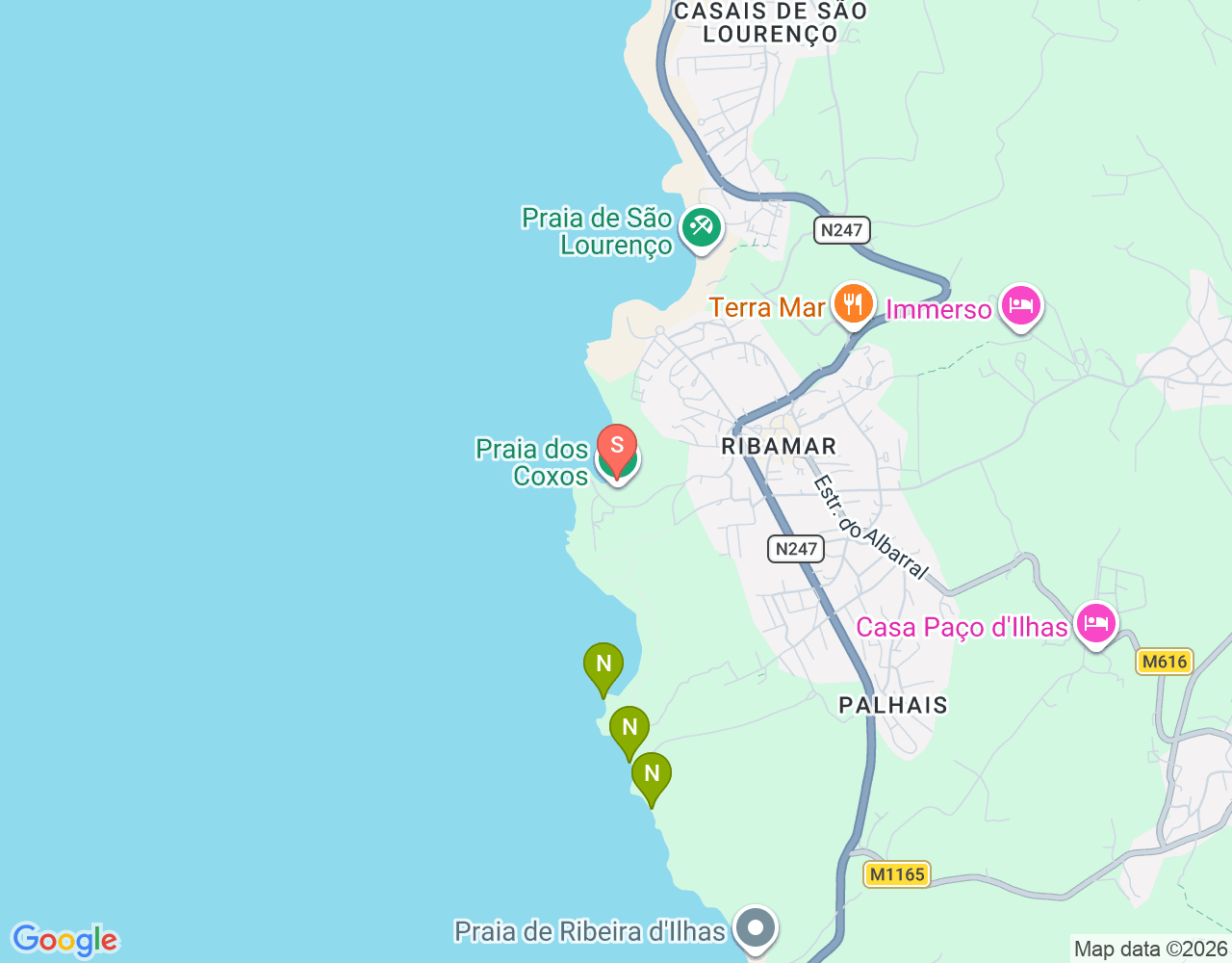 Mapa de ubicación de Praia dos Coxos