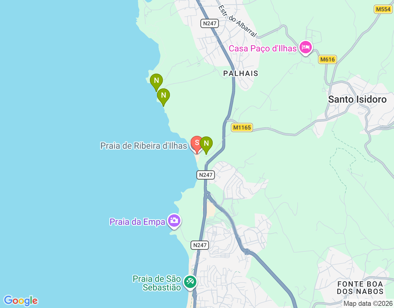 Mapa da localização de Praia Ribeira d'Ilhas