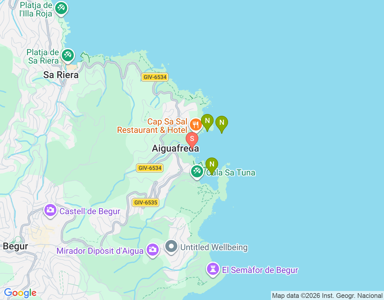 Mapa de ubicación de Cala d'Aiguafreda