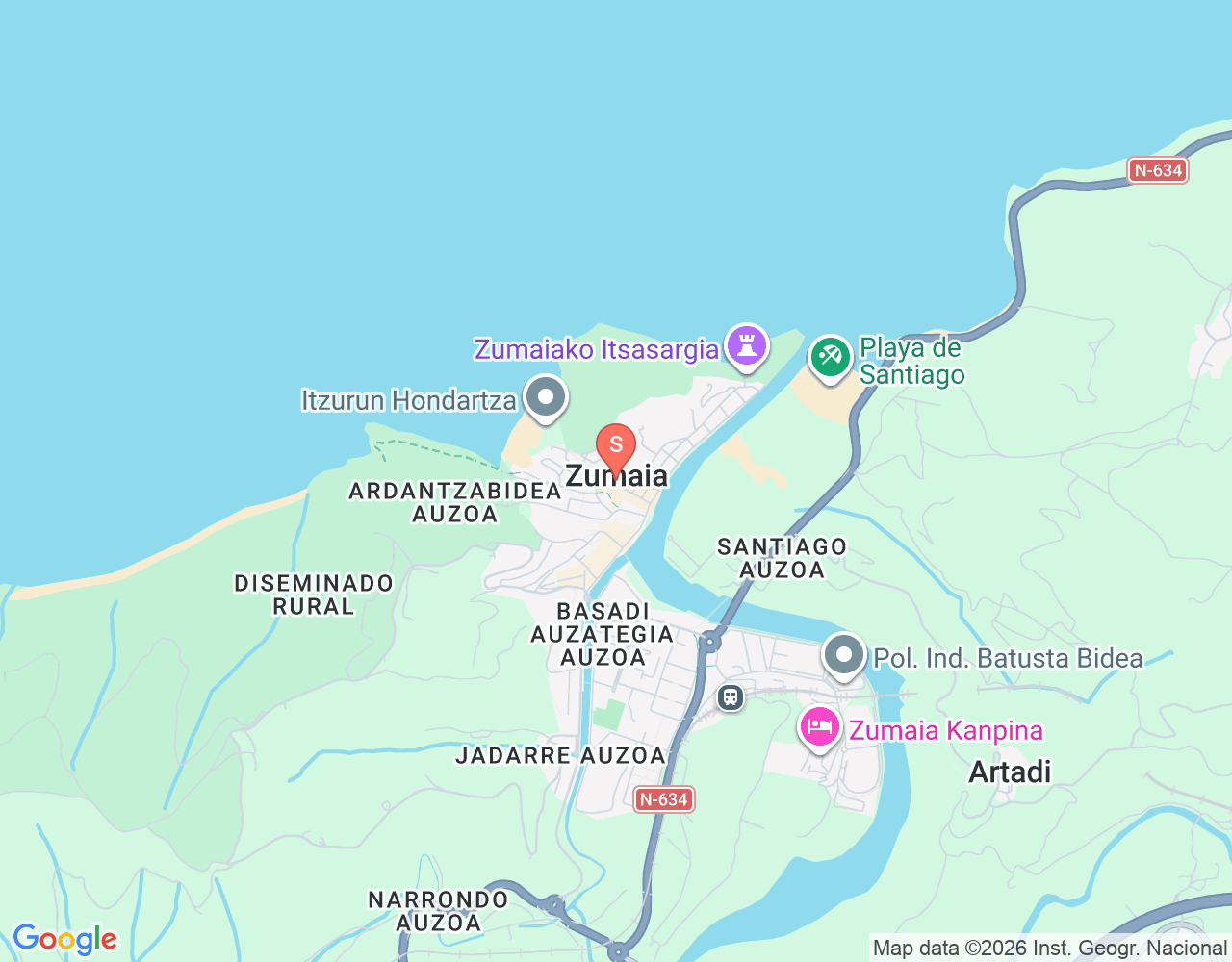 Mapa de ubicación de Flysch Surf Eskola
