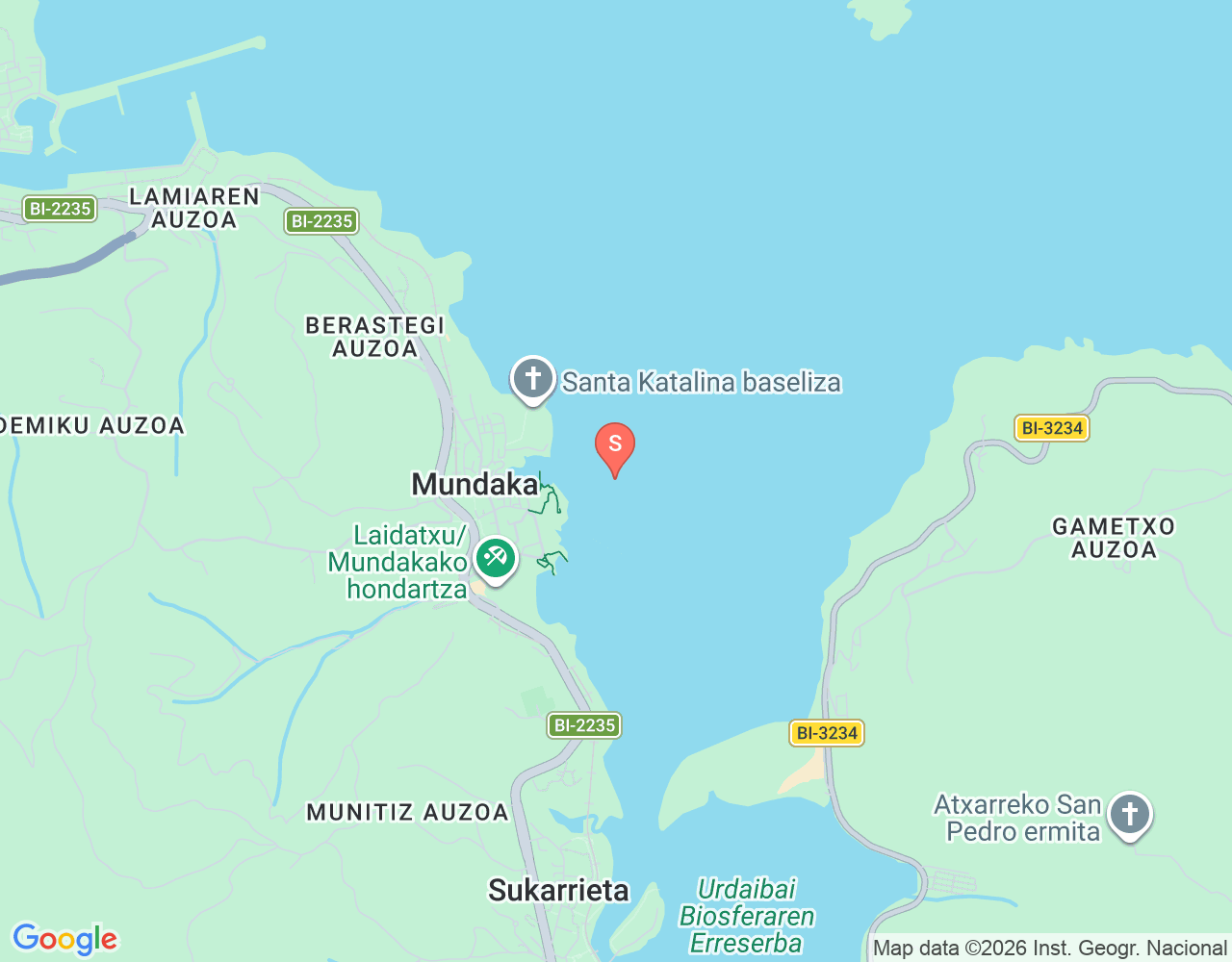 Mapa de ubicación de Mundakako surf gunea/ Zona de surf de Mundaka