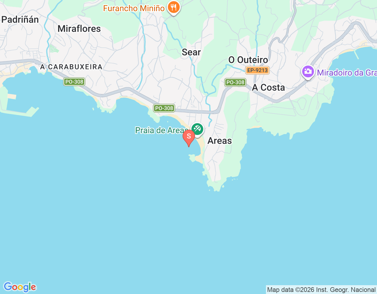 Praia de Areas - Os Mortos location map