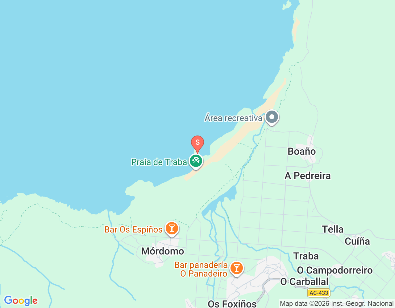 Mapa da localização de Praia de Traba