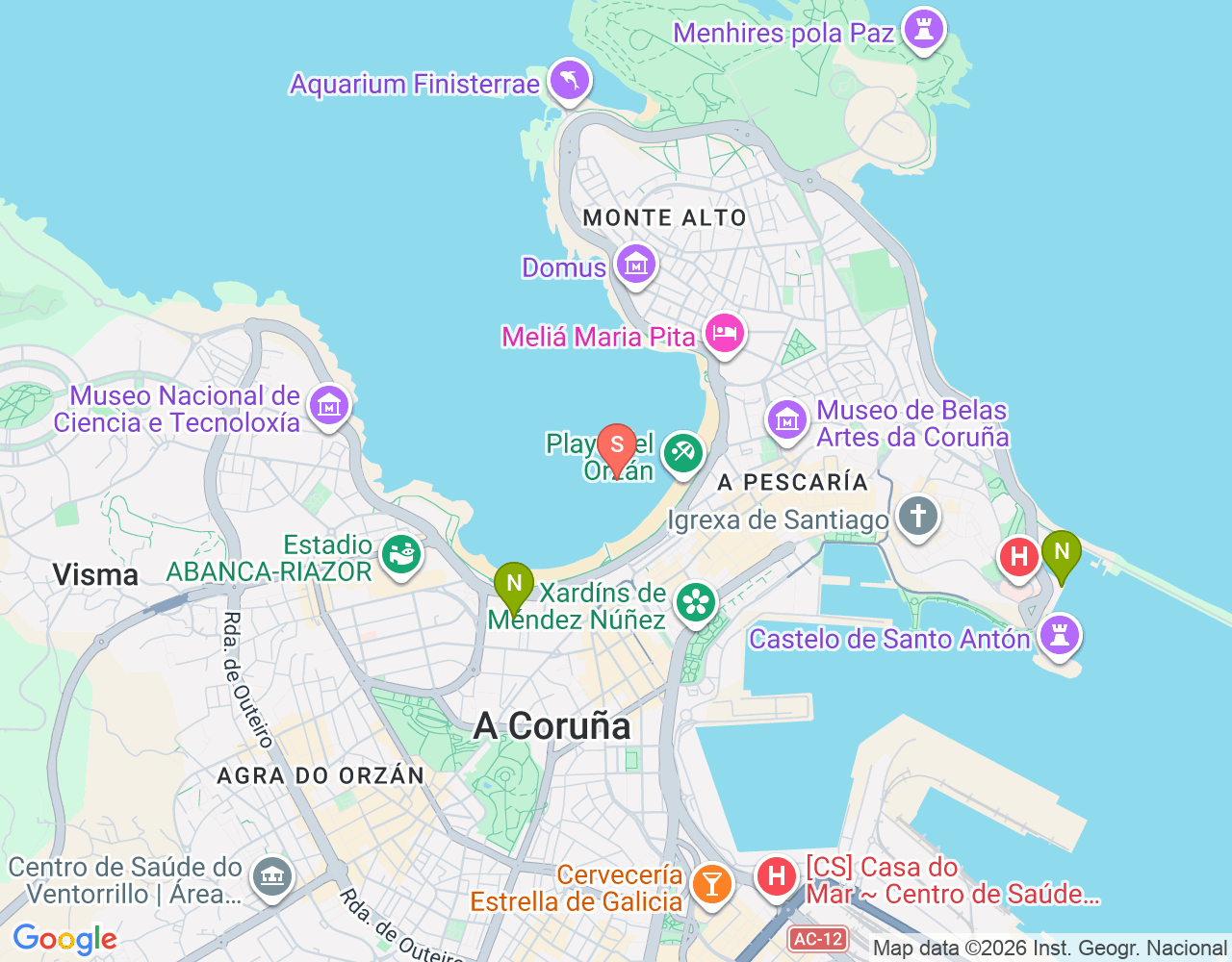 Mapa da localização de Praia do Orzán
