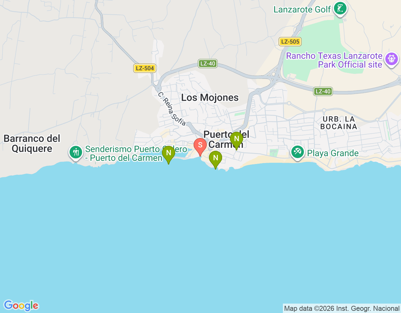 Mapa da localização de Puerto del Carmen (leste)