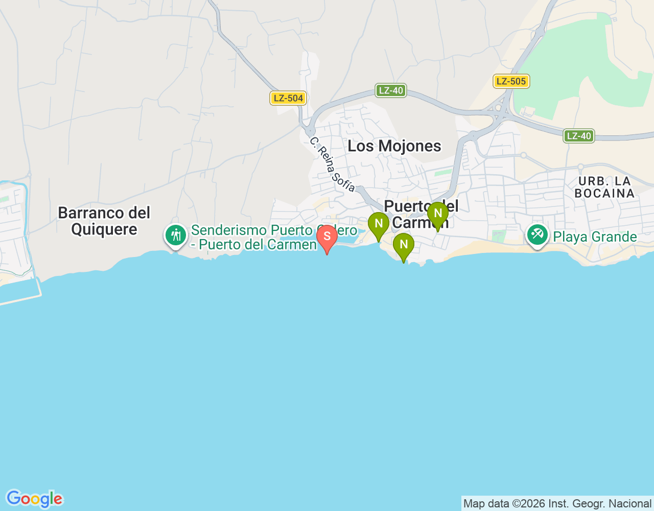 Mapa da localização de Puerto del Carmen (oeste)