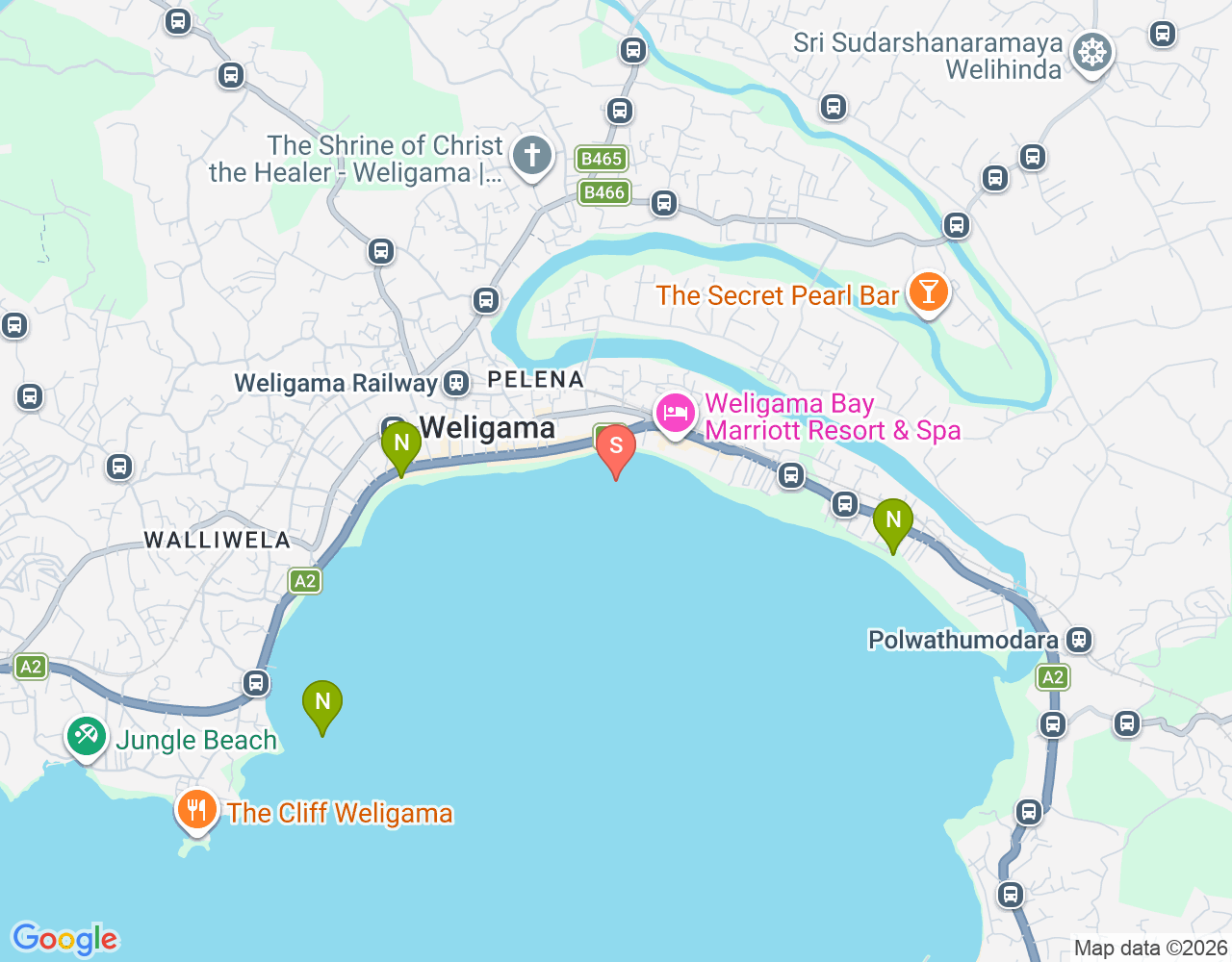 Mariott Weligama Surf Spot location map