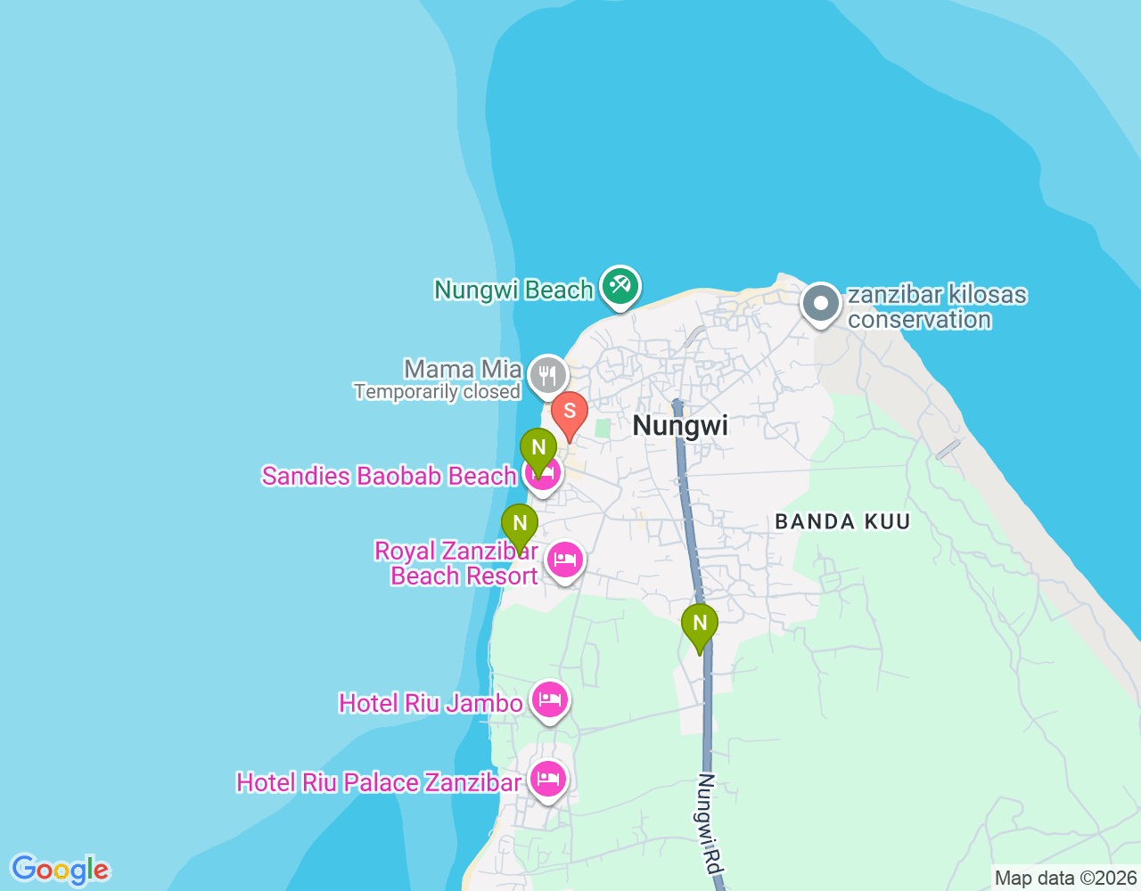 Mapa da localização de THGI Nungwi
