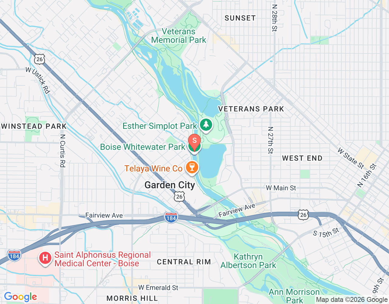 Mapa da localização de Boise Whitewater Park