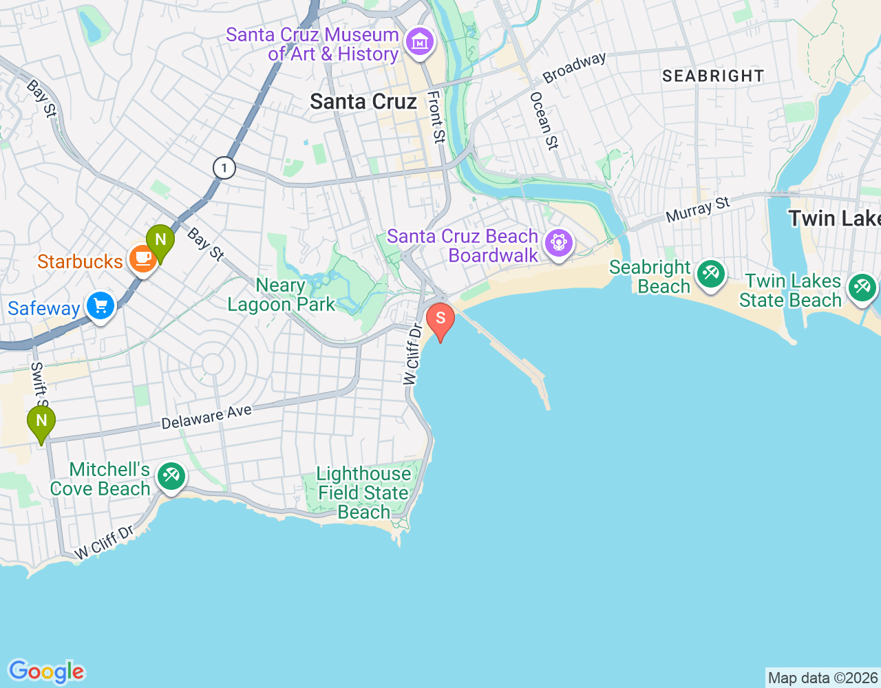 Cowell's Beach Children's Surfing Area location map