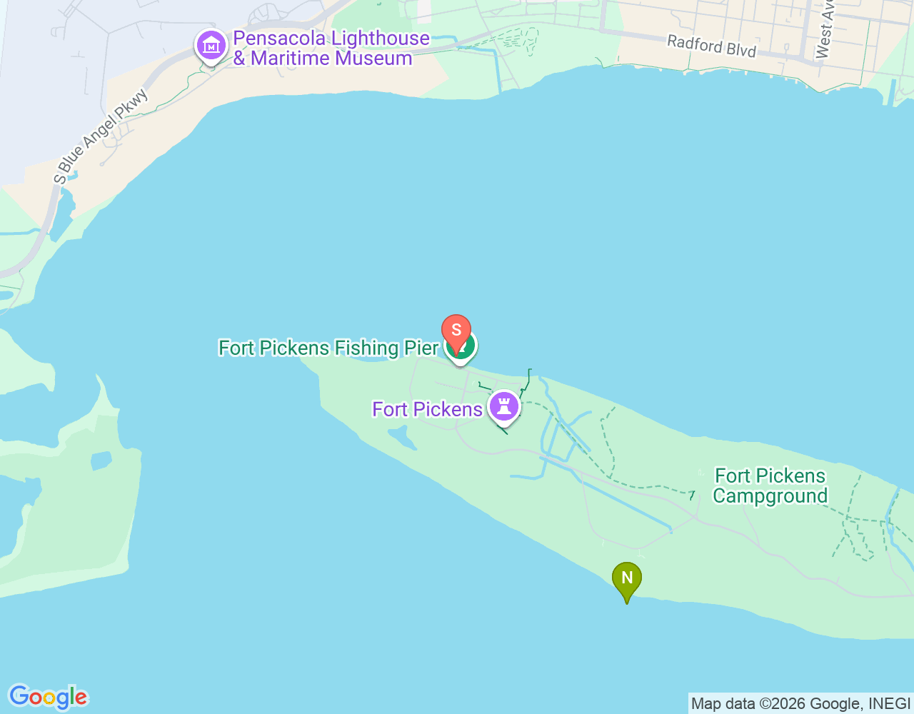Mapa de ubicación de Fort Pickens Jetties