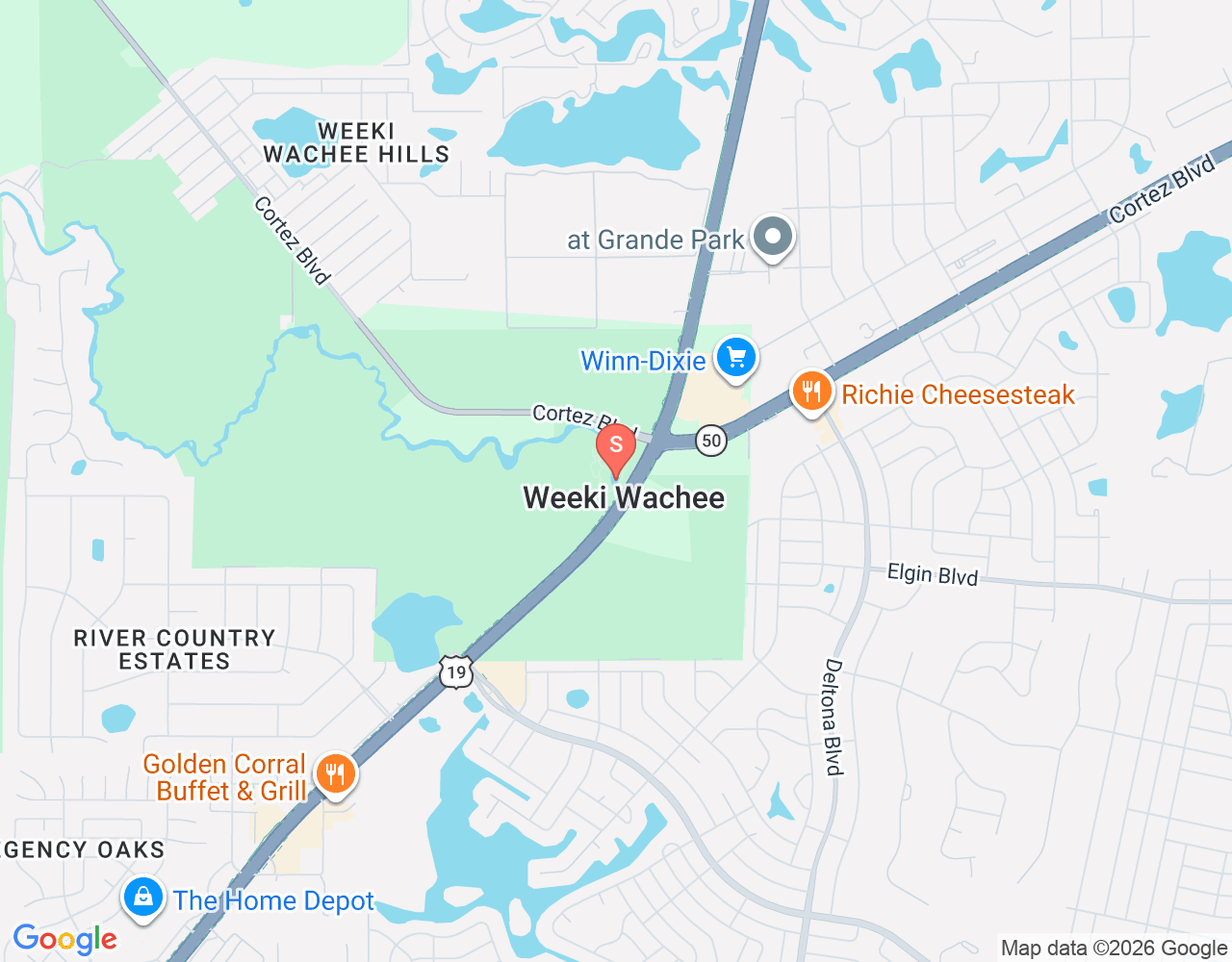 Mapa da localização de Weeki Wachee Spring